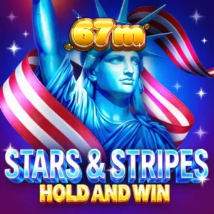 Interface do jogo de slot Stars & Stripes Hold and Win com símbolos patrióticos e grade dinâmica.